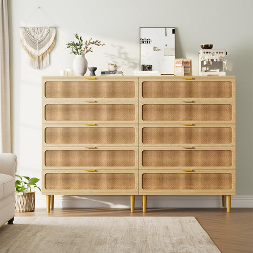 5-Drawer Rattan Dresser with Wide Top