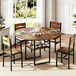 Round Dining Table Set with 4 Chairs – 5-Piece Kitchen Dining Set