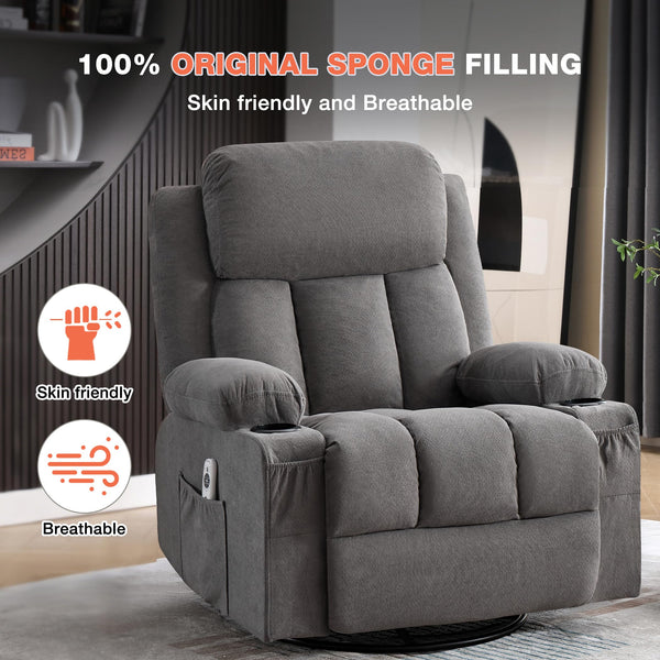 Heated Massage Swivel Rocker Recliner Chair