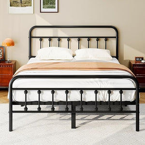 Metal Platform Bed Frame with Victorian Headboard & Footboard