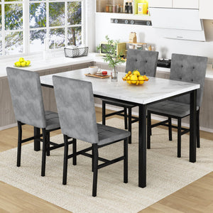 Faux Marble Dining Table Set for 4 with Velvet Chairs