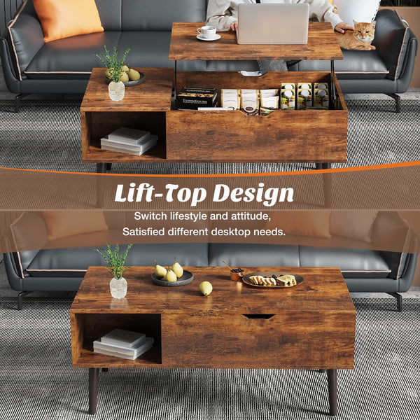 Lift Top Coffee Table with Storage and Hidden Compartment