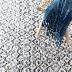 Ivory Geometric Flat Woven Cotton Area Rug