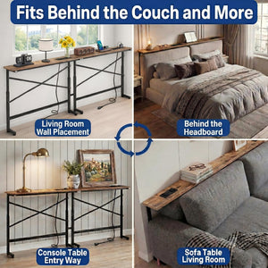 Skinny Console Sofa Table with Charging Station, Adjustable Height, 2-Pack (78.8")