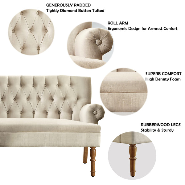 Linen Beige Loveseat Sofa for Living Room
