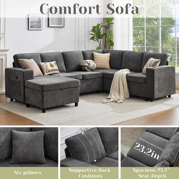 107" U-Shaped Sectional Sleeper Sofa with Pull-Out Bed