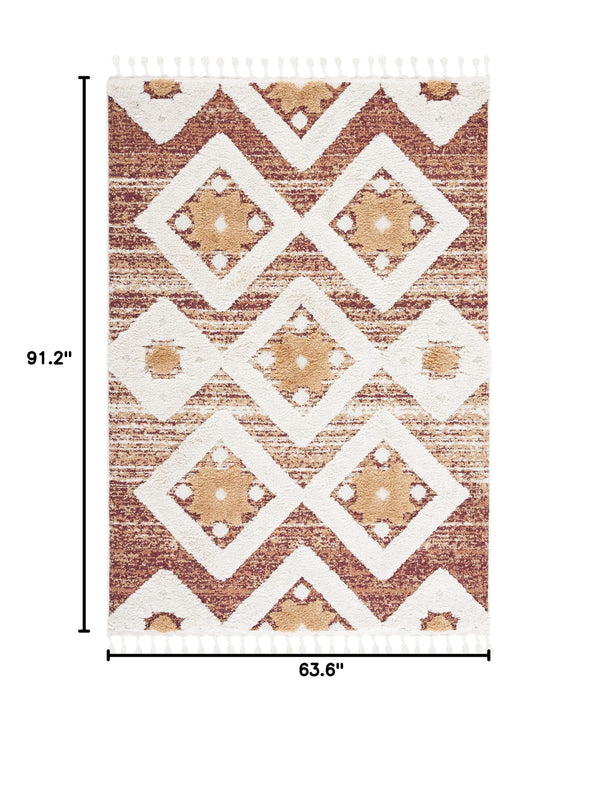 Moroccan Tassel Shag Area Rug 5'3" x 7'6" – Boho Diamond Trellis, Non-Shedding Plush Pile