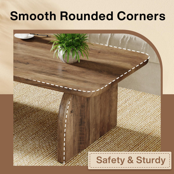 Farmhouse Coffee Table – 47" Rectangular Wood Living Room Table with Rounded Corners