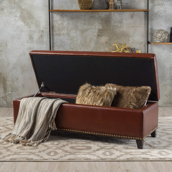 Storage Ottoman with Tufted Lid & Nailhead Trim