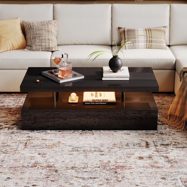 LED Coffee Table with Storage Drawer