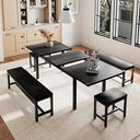 Extendable Dining Table Set with 6 Stools, Metal Frame & MDF, 63"