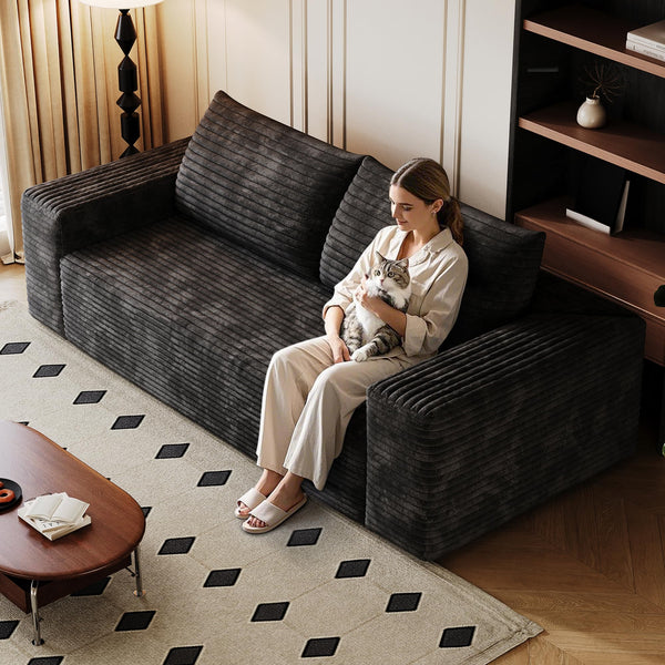 Corduroy Loveseat Boneless Sofa Couch – No Assembly, High-Density Foam