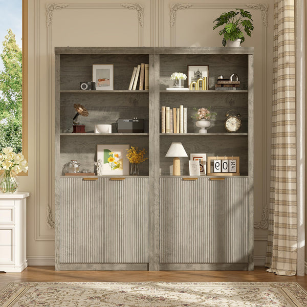 Tall Bookcase with Doors – 5-Tier, 70.87" H, Grey