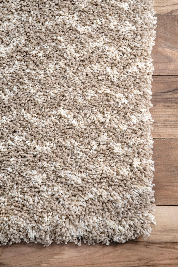 Cream Striped Shag Area Rug 9x12 | Polypropylene Power Loomed