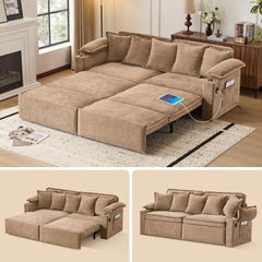 King Size Pull-Out Sofa Bed – 4-in-1 Convertible Sleeper with USB Ports & Storage
