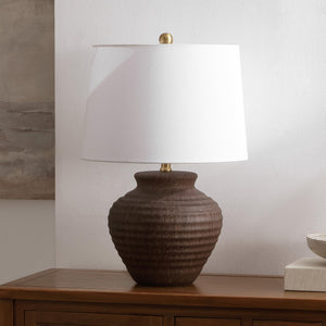 Dark Brown Ceramic Table Lamp with Fabric Shade