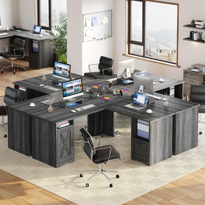 L-Shaped Desk with Power Outlets, File Drawer & Monitor Stand — 60 Inch Corner Office Desk