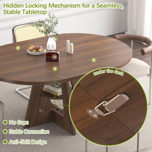 Round Extendable Dining Table 47.2"–63" with Storage Shelf, Walnut