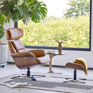 Leather Reclining Swivel Chair & Ottoman with Adjustable Headrest