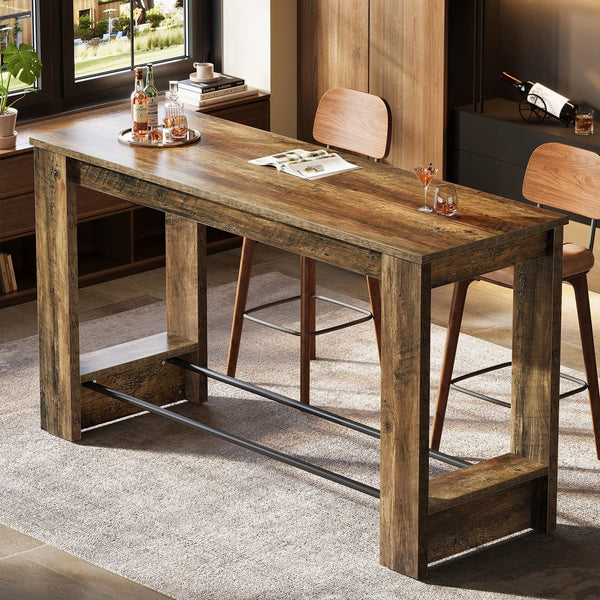 63'' Counter Height Bar Table with Metal Footrests
