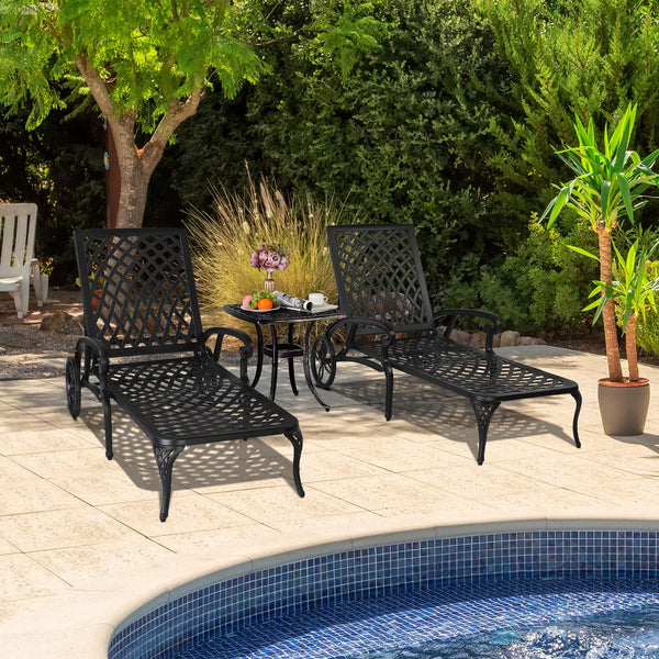 Aluminum Outdoor Chaise Lounge Chair with Wheels & Adjustable Backrest