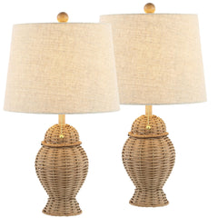 Natural Wicker Table Lamp Set of 2 with Linen Shade