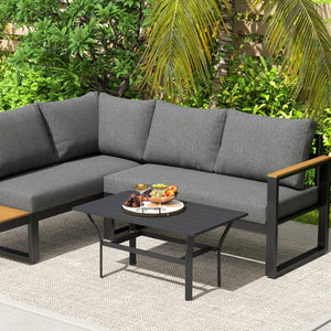 Outdoor Metal Patio Coffee Table with Slatted Top