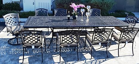 11-Piece Outdoor Cast Aluminum Extendable Dining Set – Antique Bronze