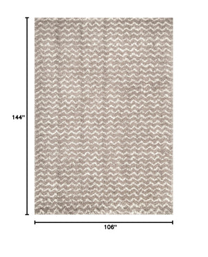 Cream Striped Shag Area Rug 9x12 | Polypropylene Power Loomed
