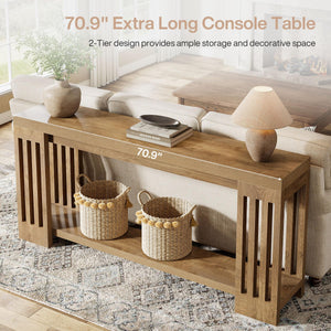 70.9" Extra Long Farmhouse Console Table with 2-Tier Storage