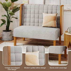 Loveseat Settee Bench with Rattan Arms