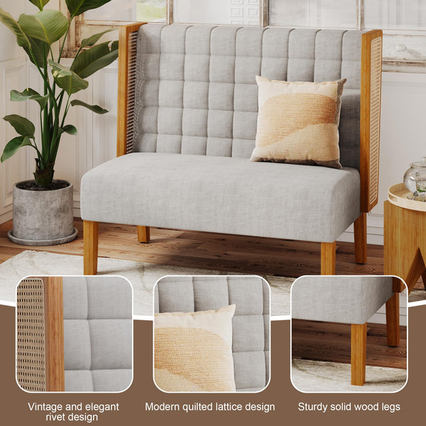 Loveseat Settee Bench with Rattan Arms