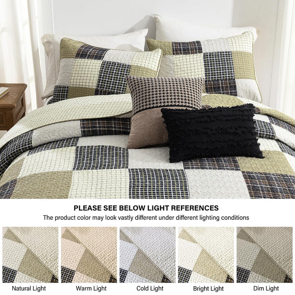 Cotton Quilt Set – Patchwork Plaid Bedding | Queen & King | 5 Pieces
