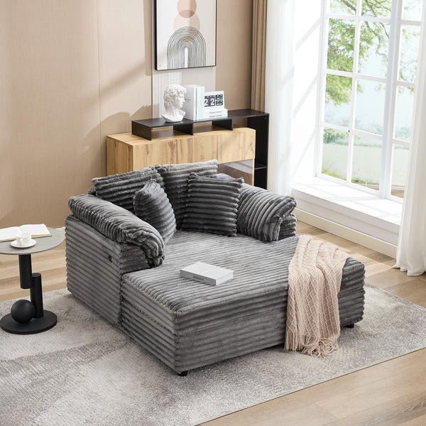 Oversized Chaise Lounge Chair with USB Port & Throw Pillows