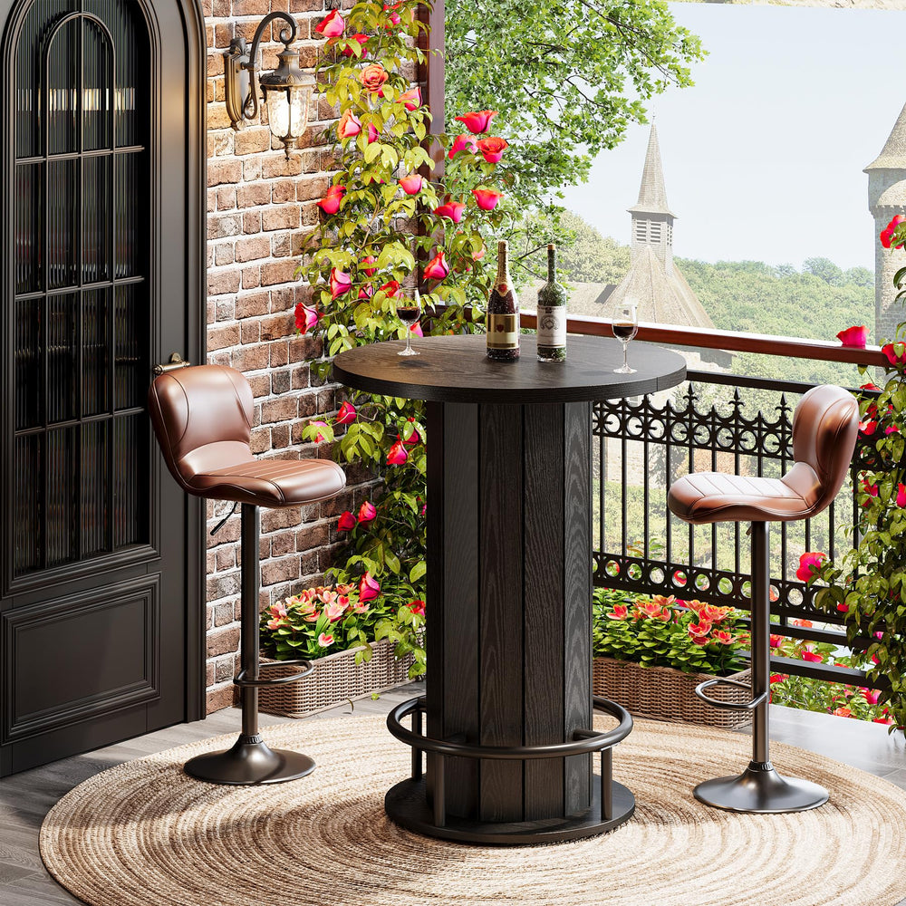 Round Bar Table with Metal Ring Footrest