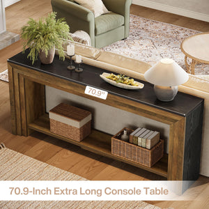70.9-Inch Farmhouse Console Table with Storage Shelf