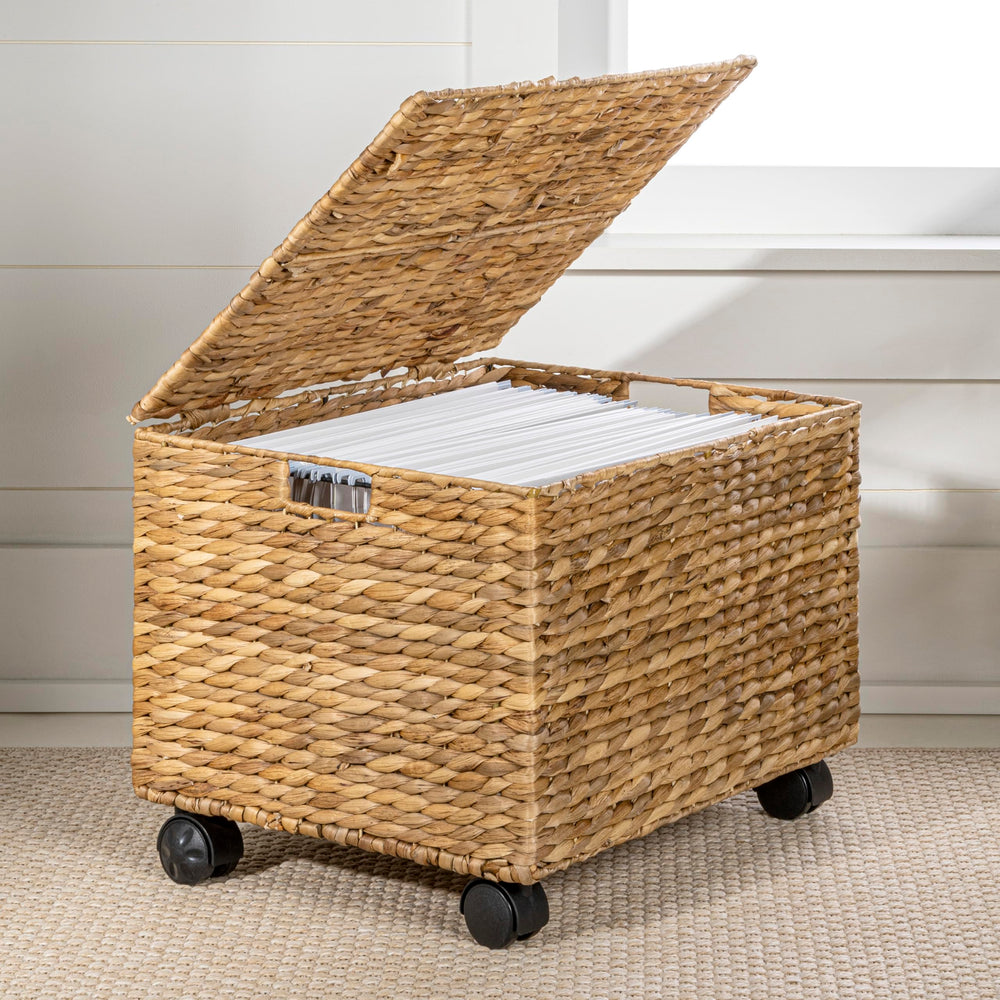 Hyacinth Rolling Filing Basket with Lid & Lockable Wheels
