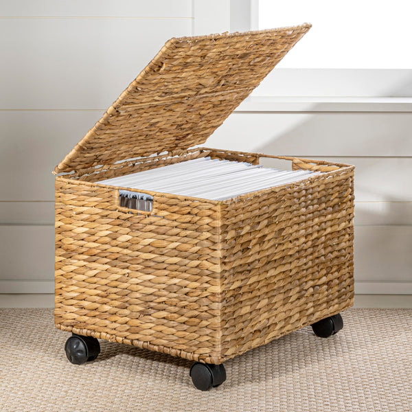 Hyacinth Rolling Filing Basket with Lid & Lockable Wheels