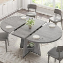 Extendable Dining Table, Round Kitchen Dining Room Dinner Table with for 4 6 8 People, Space Saving Modern Oval Expandale Furniture with Storage and Pedestal for Kitchen Living Room (Black)