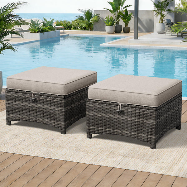 Outdoor Wicker Patio Ottomans Set of 2 with Cushion