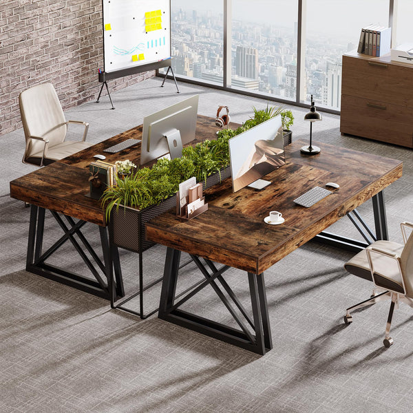 63-Inch Farmhouse Executive Desk with X-Shaped Metal Legs