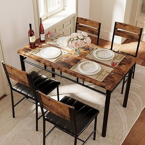 5-Piece Dining Table Set for 4 with Upholstered Chairs