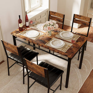 5-Piece Dining Table Set for 4 with Upholstered Chairs