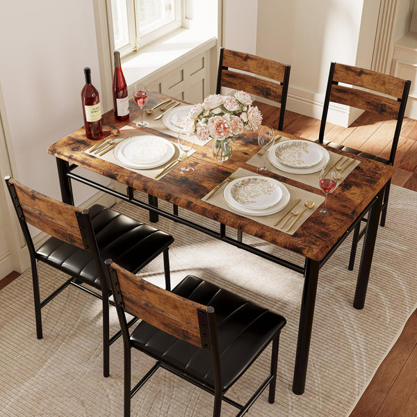 5-Piece Dining Table Set for 4 with Upholstered Chairs