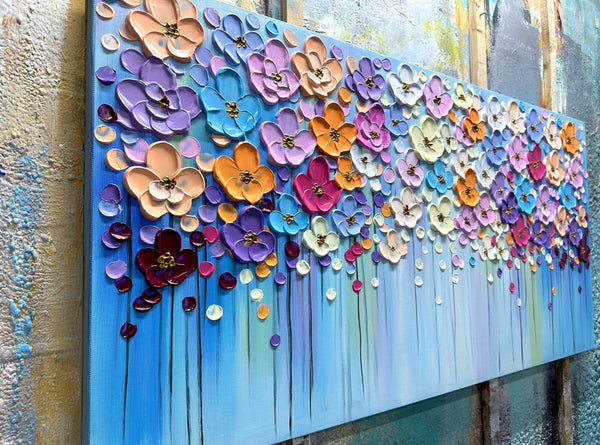 3D Floral Hand-Painted Canvas Wall Art
