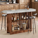 Modern Bar Table with Faux Marble Top & Storage Shelves