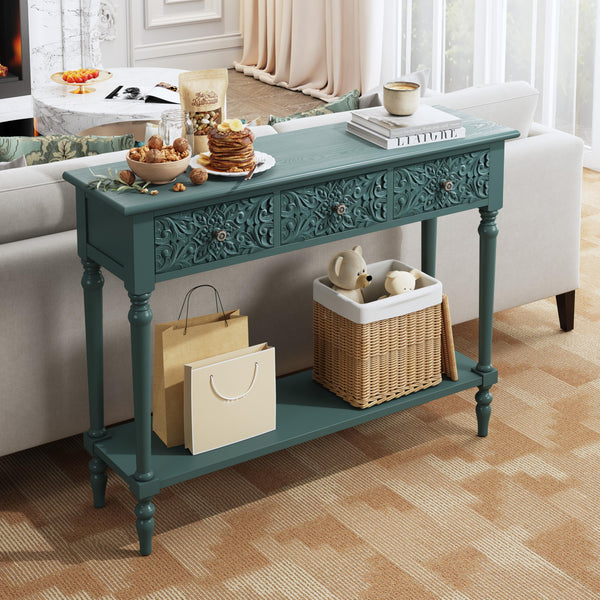 Console Table with 3 Drawers & Open Shelf