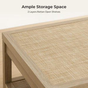 Rattan Coffee Table with 2-Tier Storage Shelf