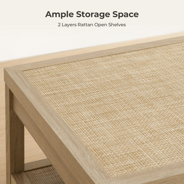 Rattan Coffee Table with 2-Tier Storage Shelf