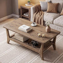 Solid Wood Coffee Table with 2-Tier Shelf & Rounded Corners